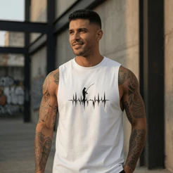 Regata Masculina Estampada Pesca Batidas 100% Algodão Academia Premium Treino Casual Streetwear Verão Camiseta Cavada