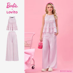 Barbie™ X Lovito Listrado Casual Tops ou Bottoms com Bolso Primavera/verão para Mulheres PSBL2PAD031