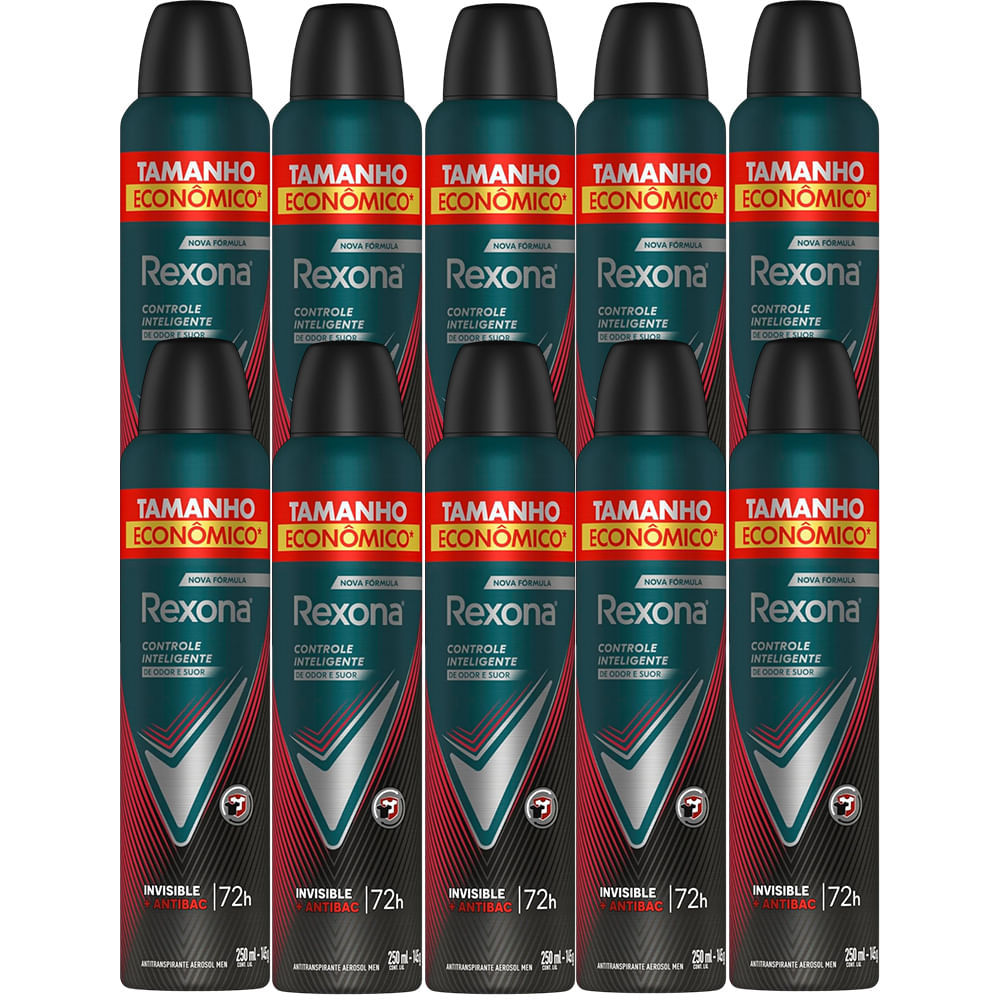 Kit Desodorante Rexona Aerosol Antibacterial Invisible 250ml - 10 Unidades