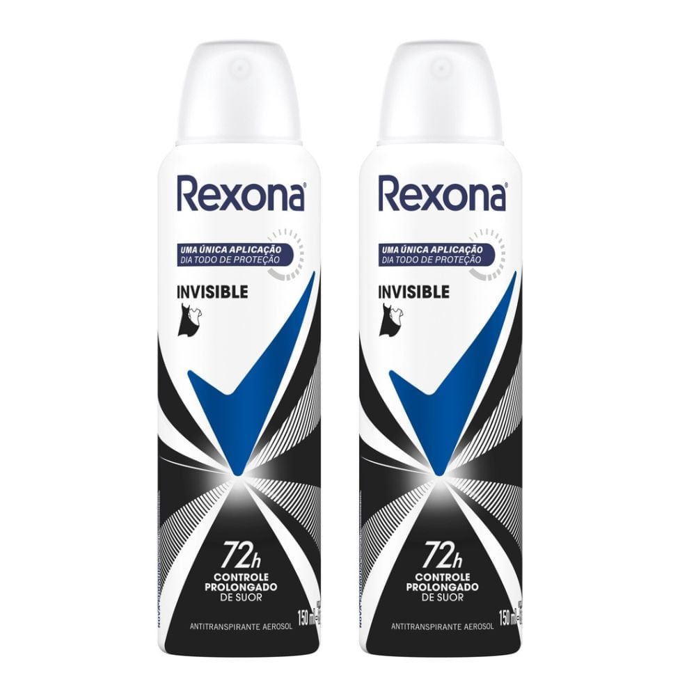 Kit 2 Desodorante Antitranspirante Aerosol Feminino Rexona Invisible 72 horas 150ml
