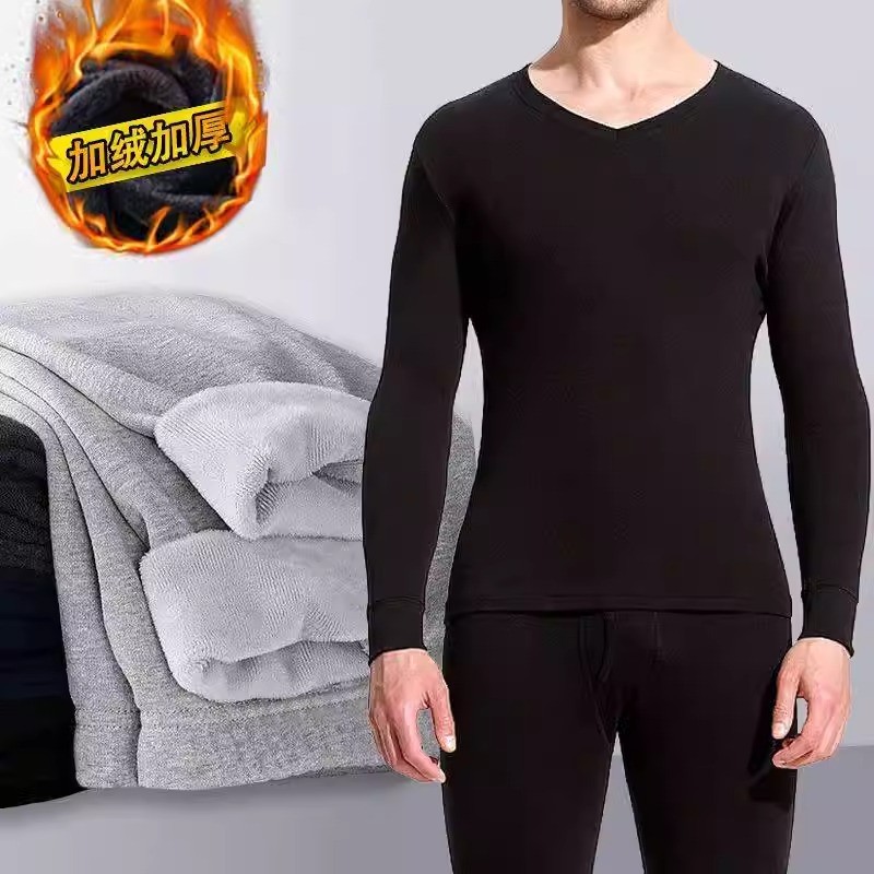 Roupa íntima térmica masculina forro de lã engrossado roupas masculinas de outono calças compridas terno de algodão puro