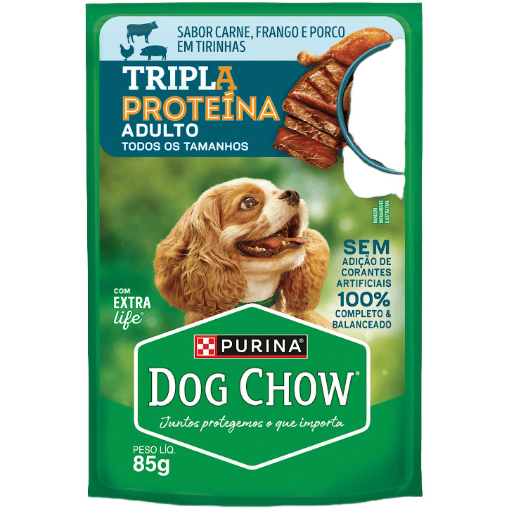 Dog Chow Ração Úmida para Cães Adultos Sabor Carne, Frango e Porco Purina 85g