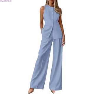 2025 Outono Novo Estilo Blazer Feminino de Manga Curta8580106 Calça Perna Reta8578106 Conjunto de conjunto de conjunto