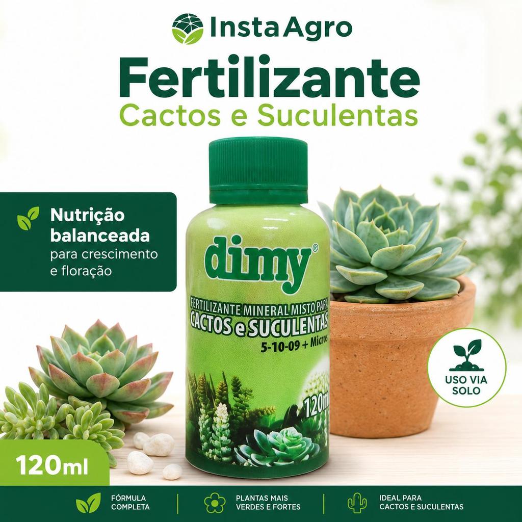 Adubo Fertilizante Líquido para Cactos e Suculentas 120ml Dimy Mineral para Plantas Ornamentais