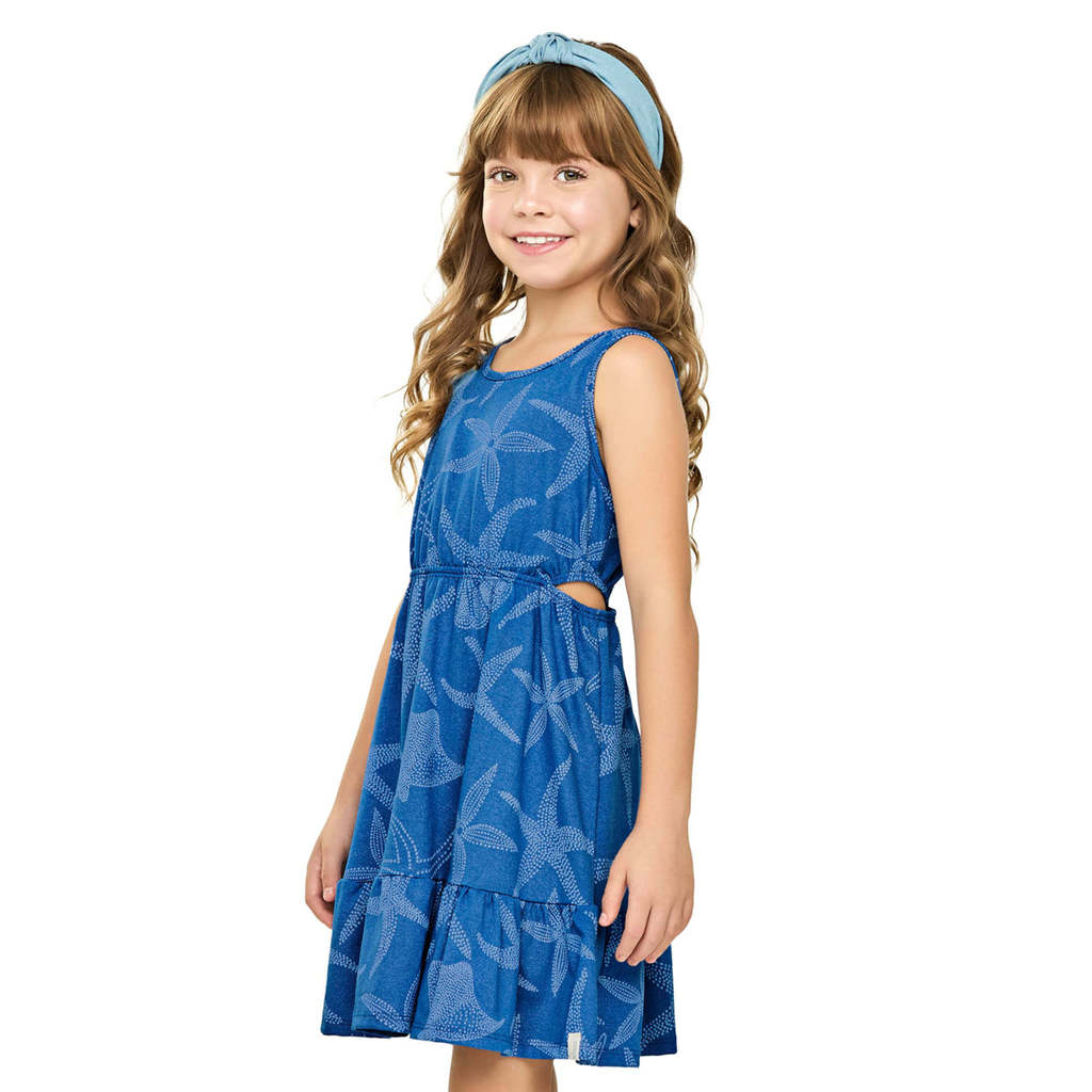 Vestido Infantil Menina Estrelas-do-Mar Elian Azul