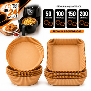 Forma Airfryer Descartavel Antiaderente Redonda/Quadrada 50/100/150/200 Forro Papel Mante…