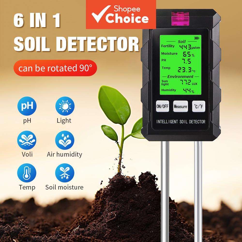  Testador Digital de Solo 6 em 1 PH, Umidade, Luz Solar, Temperatura, Umidade para Plantas de Jardim 1 Unidade
