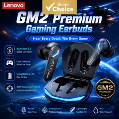 Fones de Ouvido Lenovo GM2 PRO para Jogos - Fones Bluetooth 5.3, Leves, Baixa Latência, Intra-Auriculares, Som HiFi, À