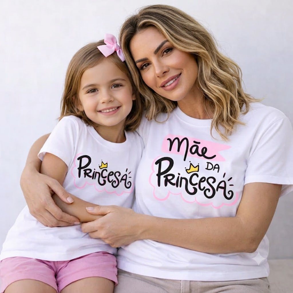Kit 2 Camisas Mãe e Filha CamisetaPrincesa Tal Mãe Tal Filha 100% Algodão Premium Infantil e Adulto