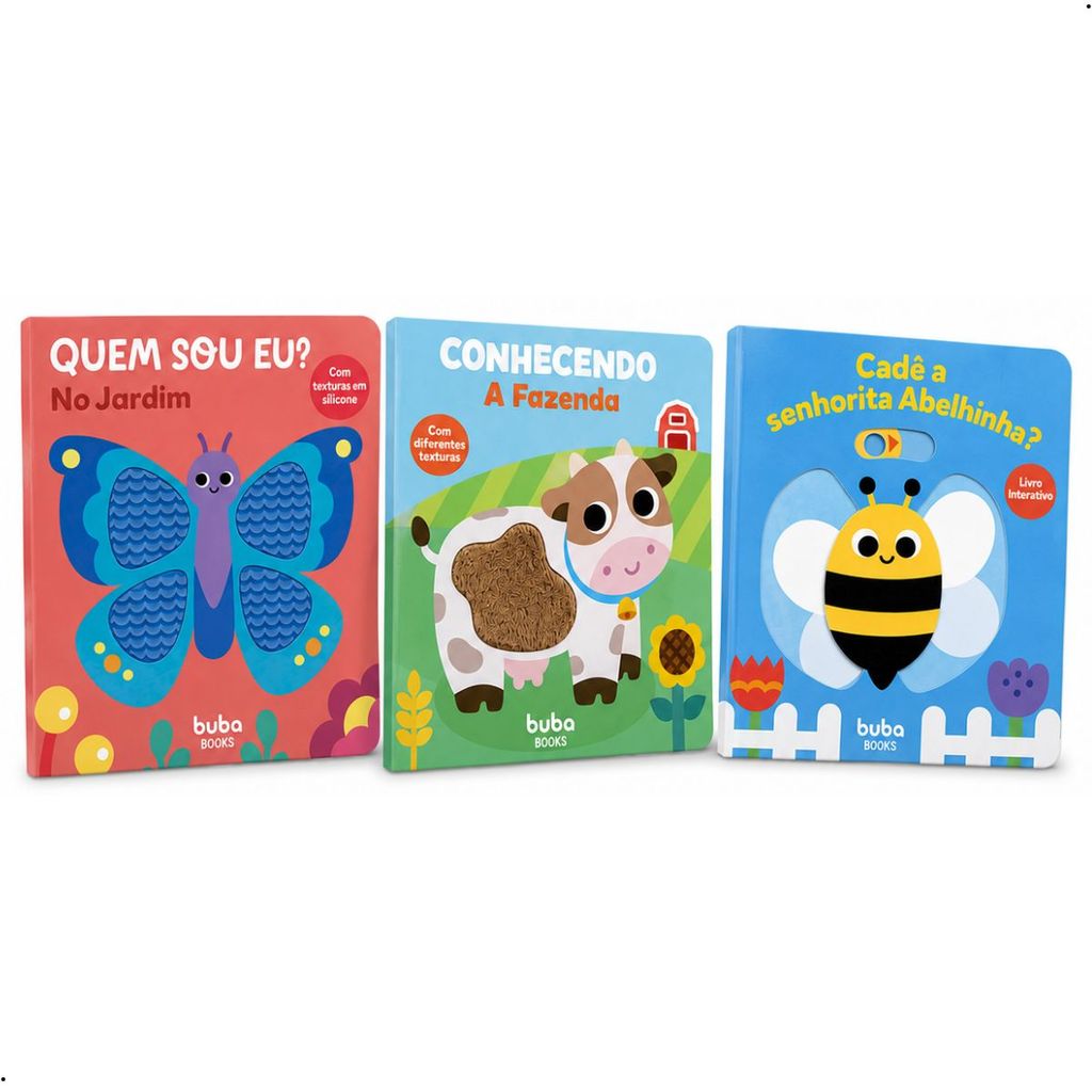 Kit 3 Livro Infantil Bebe Sensorial Texturas Educativo Brinquedo Buba com 3 Livros