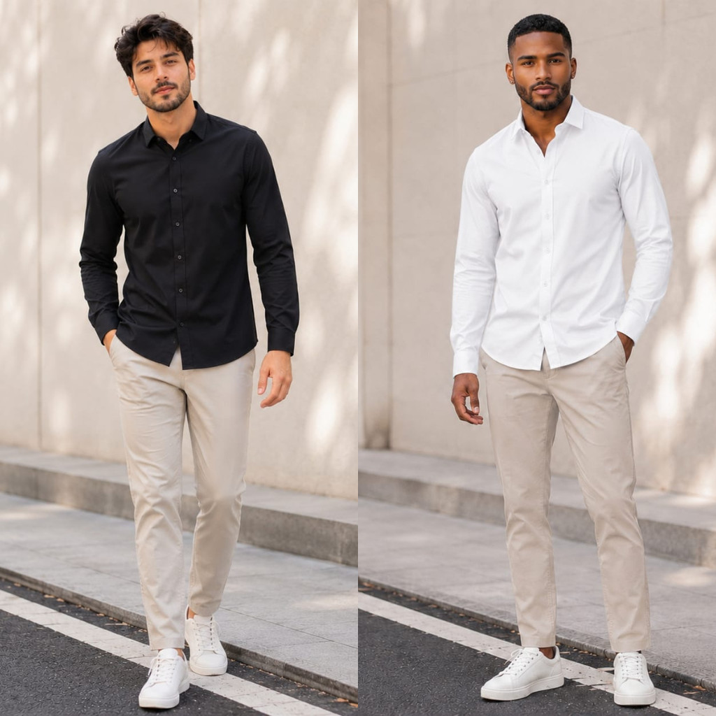 Kit 2 Camisa Social Masculina Manga Longa Slim Fit Elastano com Botão Tecnológica Anti Suor
