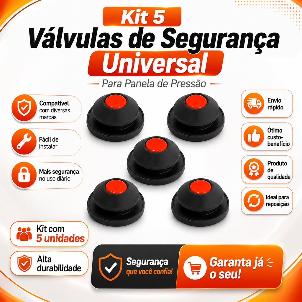 Kit 5 Válvulas de Segurança Universal para Panela de Pressão – Compatível com Diversas Marcas!