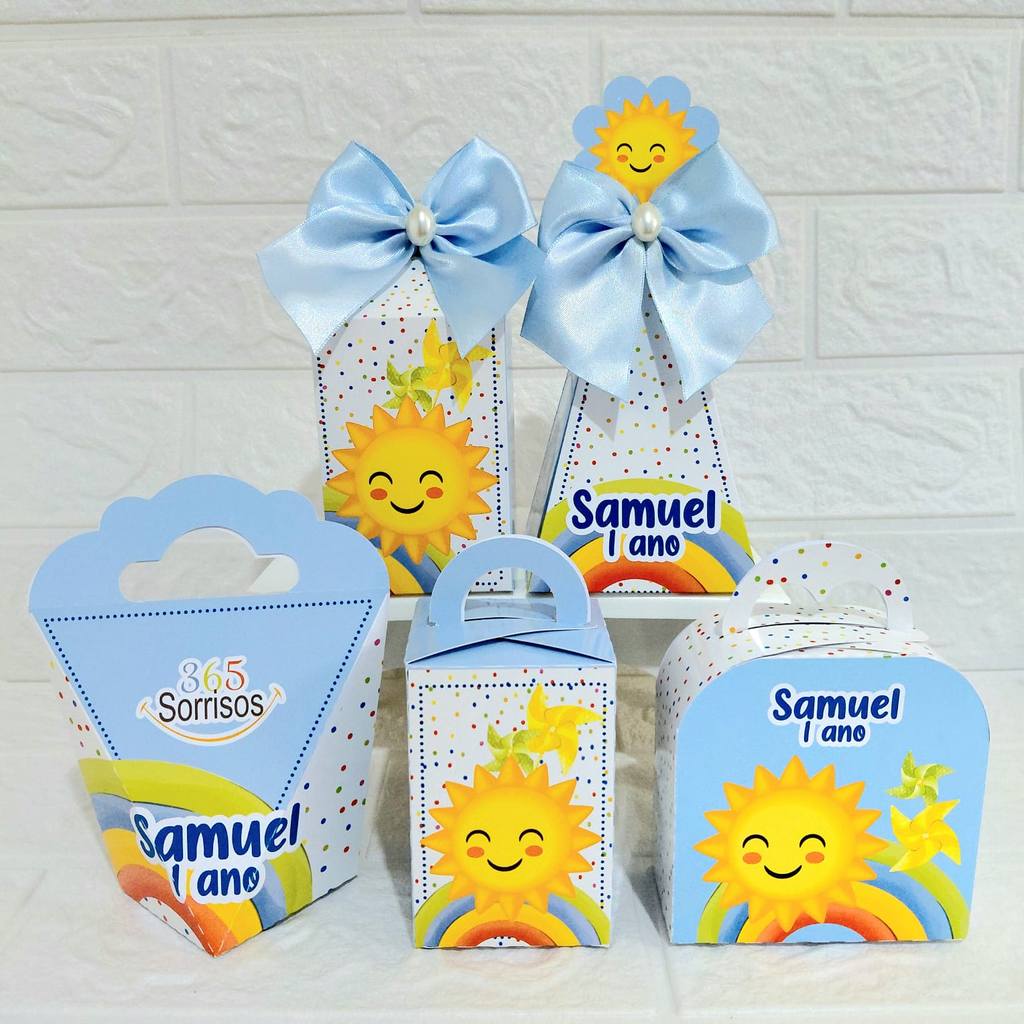Caixinhas 365 Sorrisos Azul Kit Festa Personalizada Para Lembrancinhas e Decoração de Aniversario
