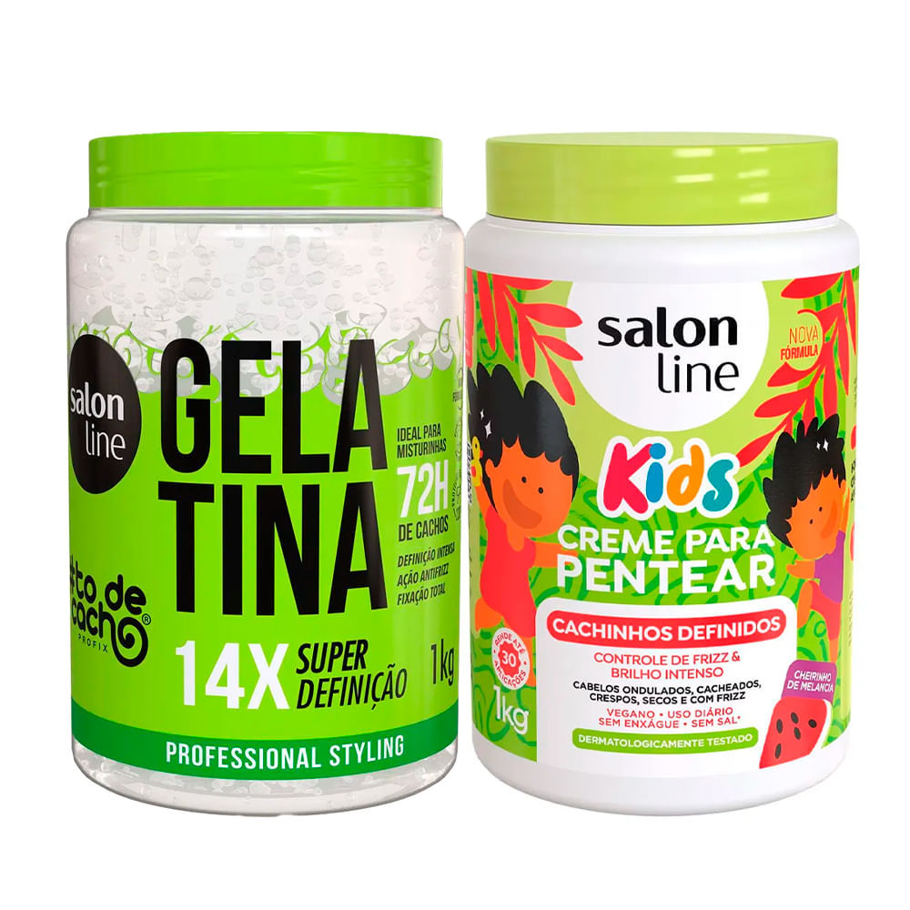 Kit Gelatina Salon Line #todecacho Super Definição 1Kg E Creme De Pentear Salon Line Cachinhos Definidos Kids 1Kg