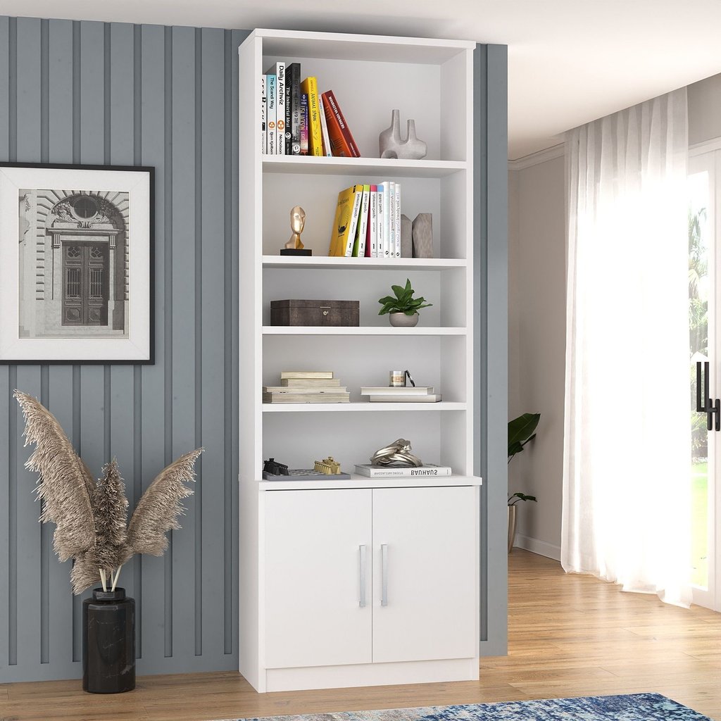 Estante Multiuso de Livros 2 Portas 5 Prateleiras 100% MDF 223CMX78,5cm Branco Branco