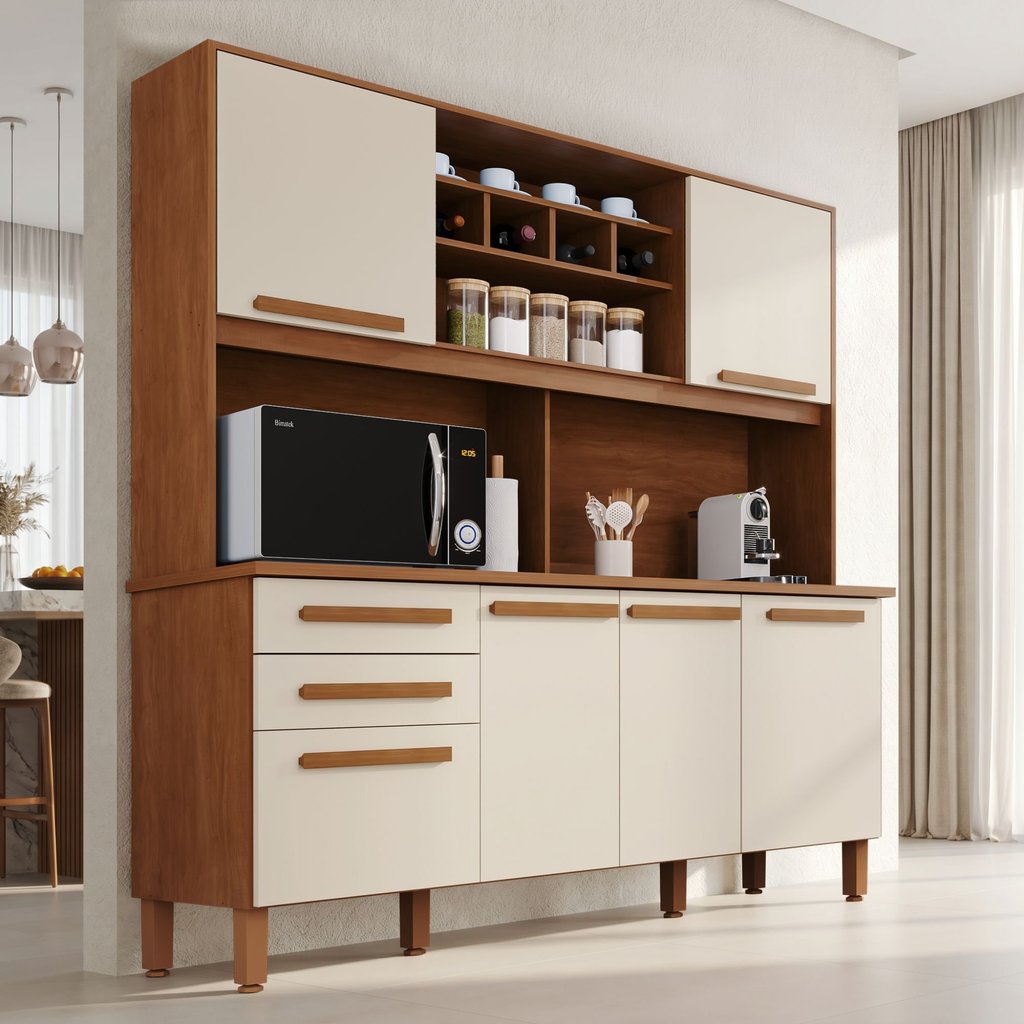 Armário para Cozinha 6 Portas 2 Gavetas Luna Plus Yescasa Cinamomo/Off Arenas Cinamomo/Off Arenas