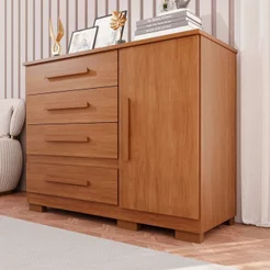 Cômoda para Quarto 1 Portas 4 Gavetas Pérola Expresso Móveis Marrom/Cinamomo Cinamomo