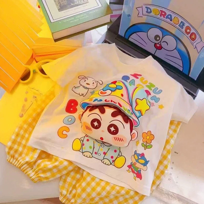 Crianças camiseta de manga curta 2026 verão novo estilo meninos meninas boneca tridimensional dos desenhos animados topo