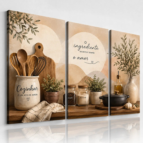 Kit 3 Quadros Cozinha Ingrediente Secreto É O Amor