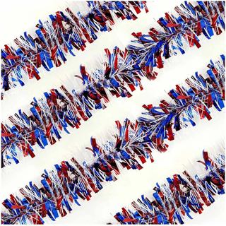 2 Peças de Guirlanda de Tinsel para o 4 de Julho, Vermelha, Branca e Azul, Decoração Metálica Brilhante para Pendurar, p