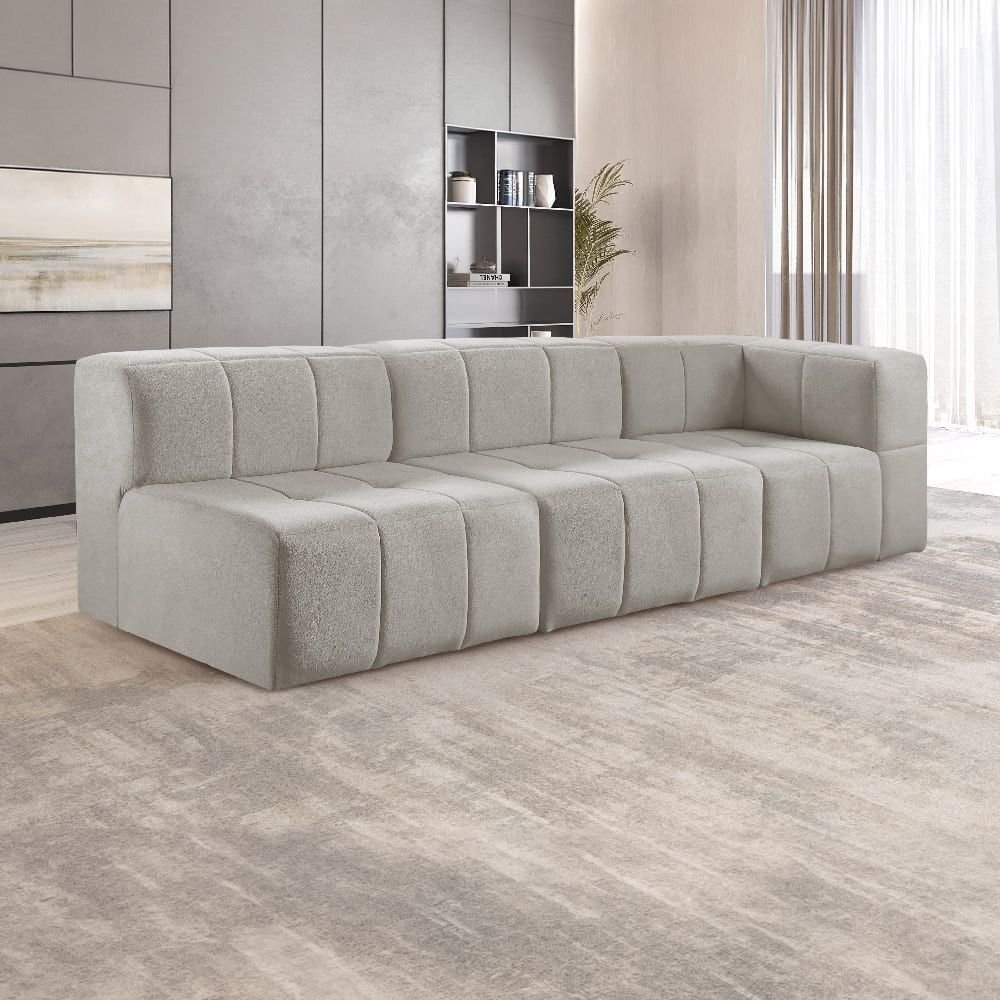 Sofá Modular 3 Lugares Bouclé Cinza Cinza
