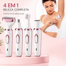 Barbeador Elétrico Feminino 4 Em 1 Depilador Aparador Corpo Íntimo Facial Nariz USB Recarregável