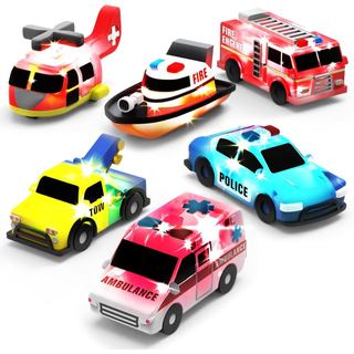 Tub Works ®   Emergência ™   Brinquedos de Banho com Luzes para Carros, Pacote com 6 |   Brinquedos que Acendem com Água