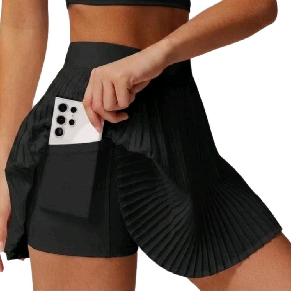 Short Saia Fitness Plissada com Short Interno e Cintura Alta Ideal para Yoga Academia e Esportes em Vários Cores
