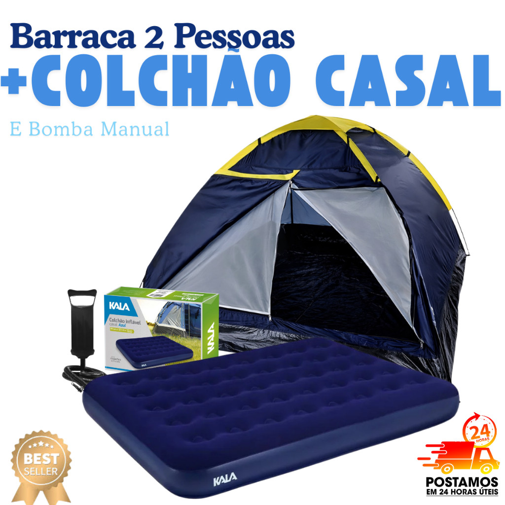 Barraca De Acampamento 2 Pessoas Impermeavel Kit Colchao Casal Inflavel Com Bomba