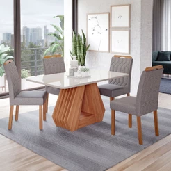 Mesa de Jantar 4 Lugares ágata Paola com Vidro Cinamomo/Off White/Grafite - Cimol