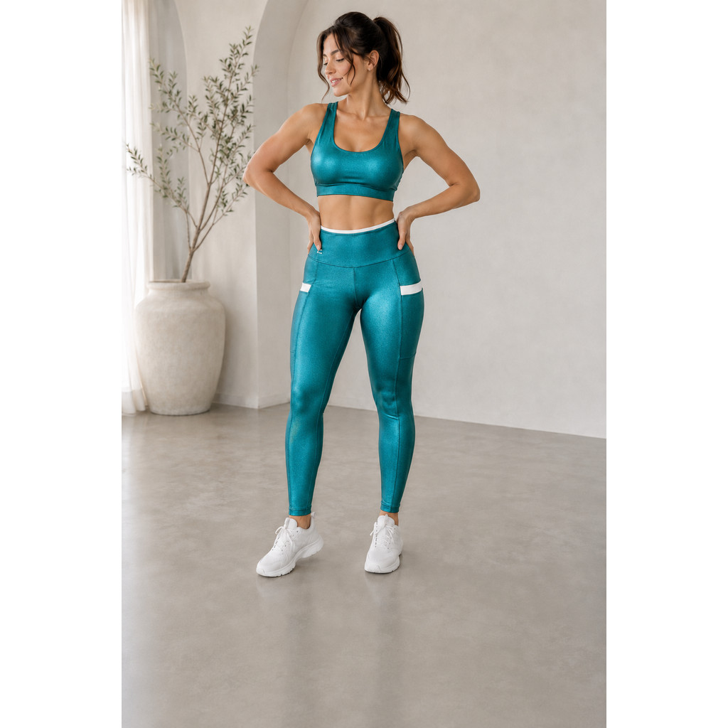 Conjunto Brilhoso Feminina - Corpo Zero (TOP +  LEGGING) Academia Esportes Fitness Zero Transparencia Alta Compresão