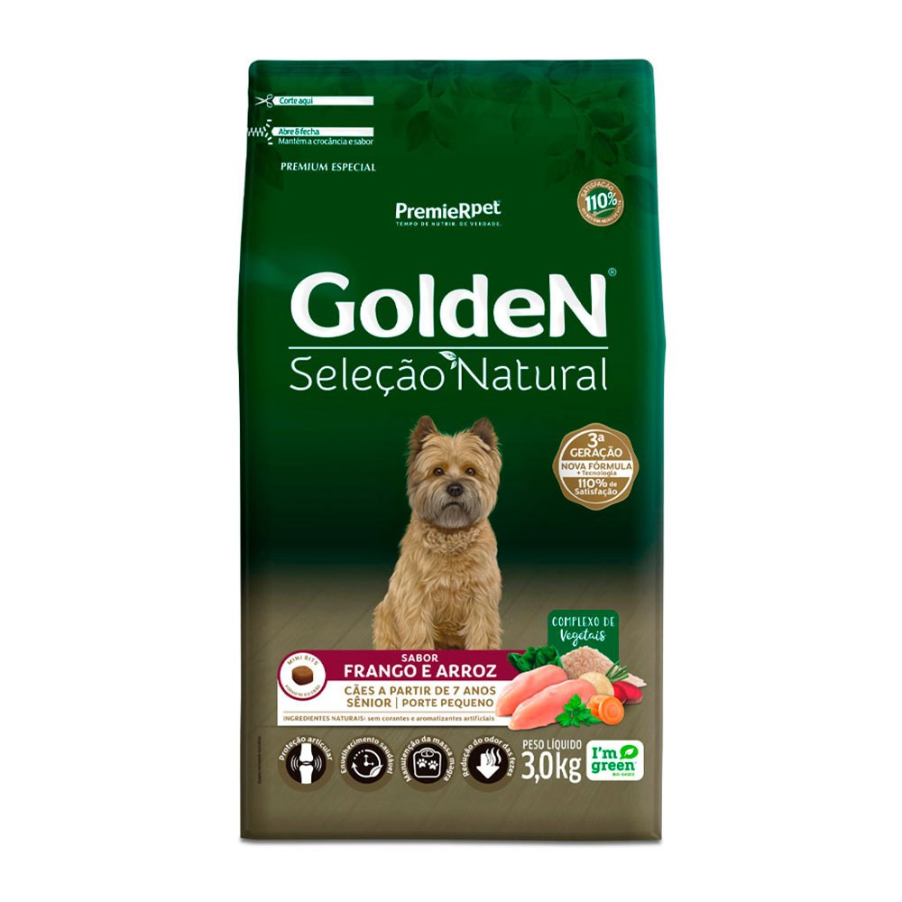 Ração Seca Seleção Natural Frango e Arroz para Cães Sênior de Porte Pequeno 3Kg Golden