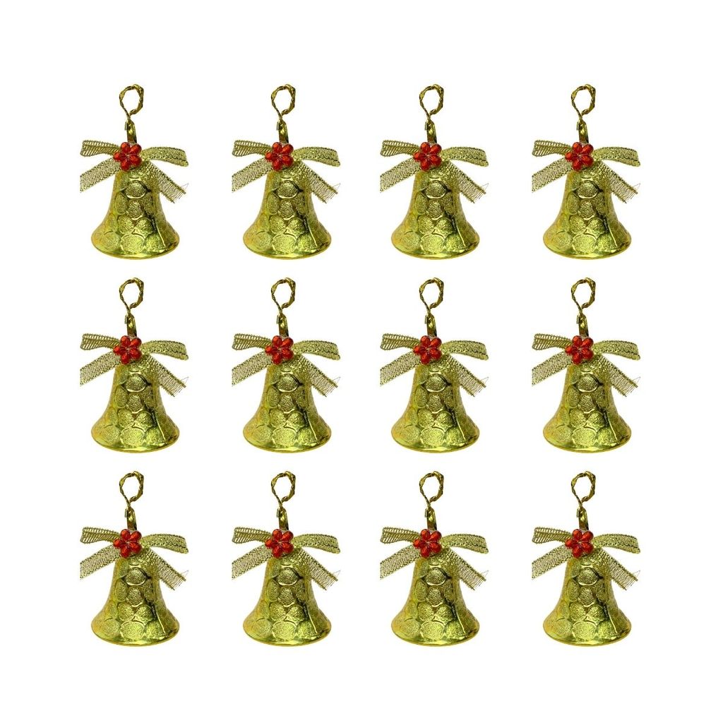 Kit 12 Enfeites De Natal Mini Sino Decoração Pendente Árvore
