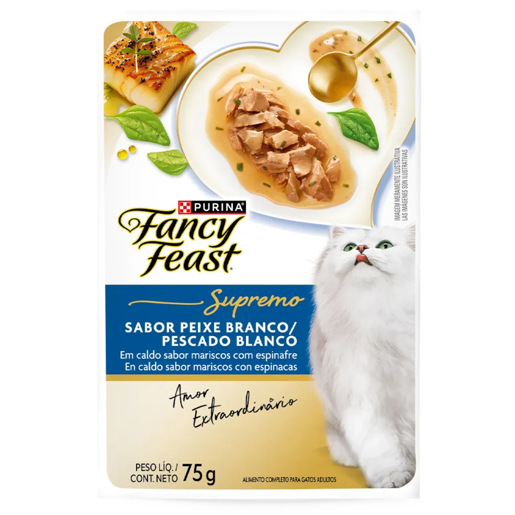 Kit 15 Sachês Fancy Feast Supremo Peixe Branco Gatos 75g