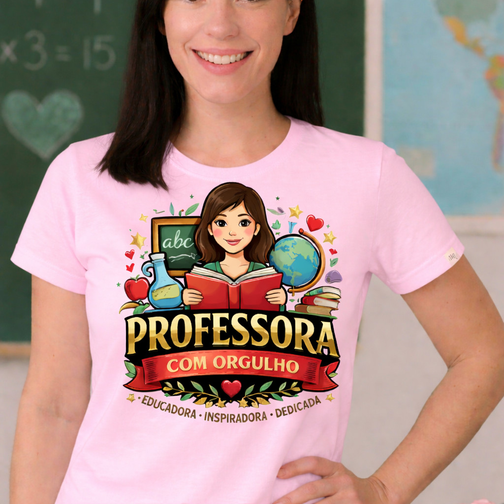 Camiseta Feminina Professora T-shirts Algodão Premium Confortável Profissão Educação Infantil Pedagogia Manga curta