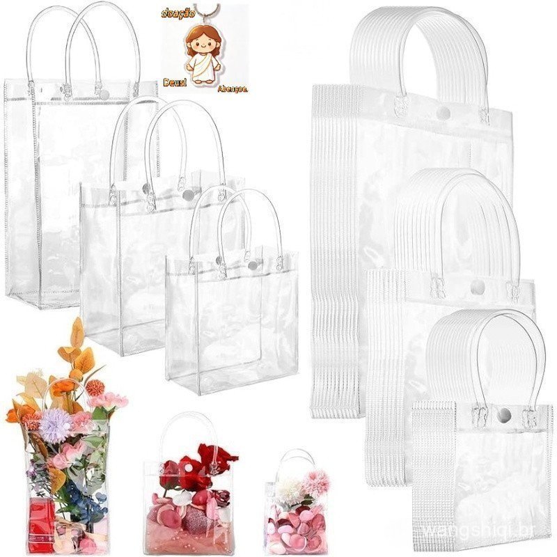 1 Peça de Sacola de Presente Transparente Reutilizável em PVC, Sacola de Presente de Plástico Transparente, Premium para