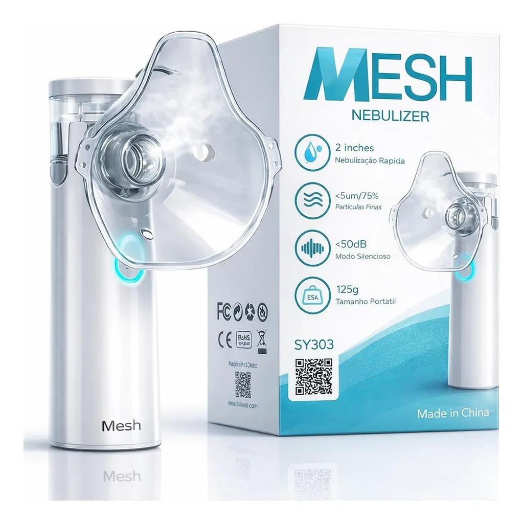 Nebulizador Inalador Portátil 16 mL com Máscaras, Bocal e Cabo USB