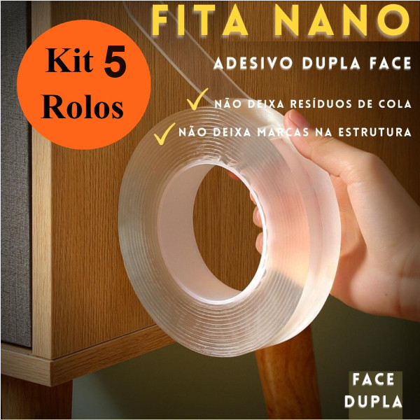 Fita Nano Dupla Face Super Forte Lavável Gel Auto Colante Original Multiuso 3 Metros