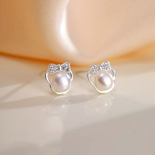 | kit brinco aço inoxidável | 【cartelas de brincos feminino】 ♭Linha quadrada s999 prata pura pérola Minnie brincos femin