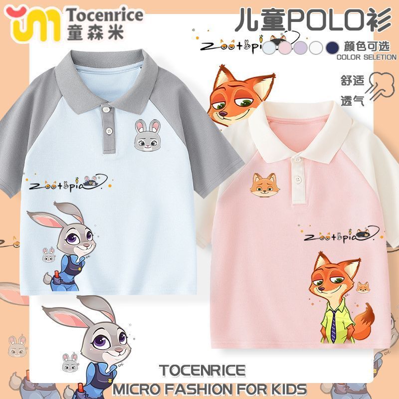 Zootopia2 meninos meninas camiseta verão topos crianças raposa coelho de manga curta lapela crianças camisa POLO na moda