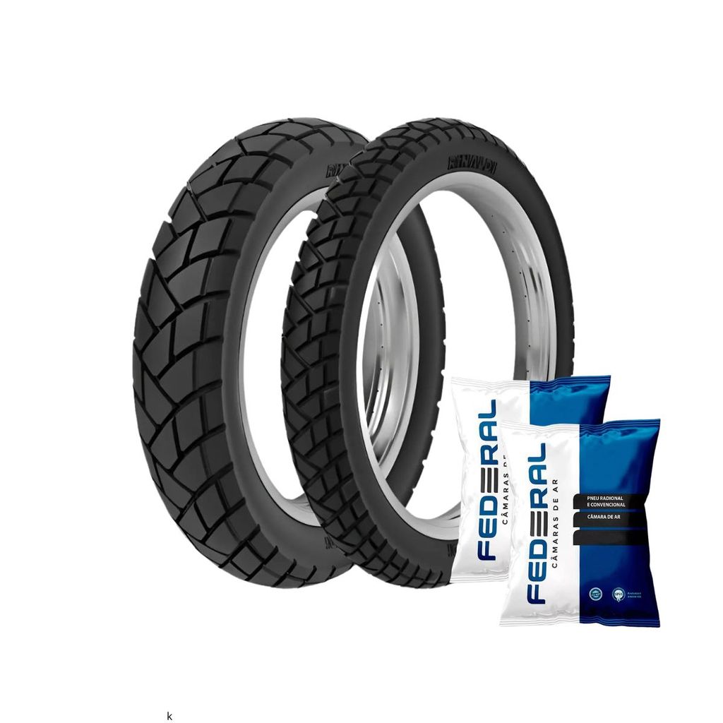 Par Pneu Moto Rinaldi 90/90-21 R34 + 120/80-18 R34 + Câmara de Ar