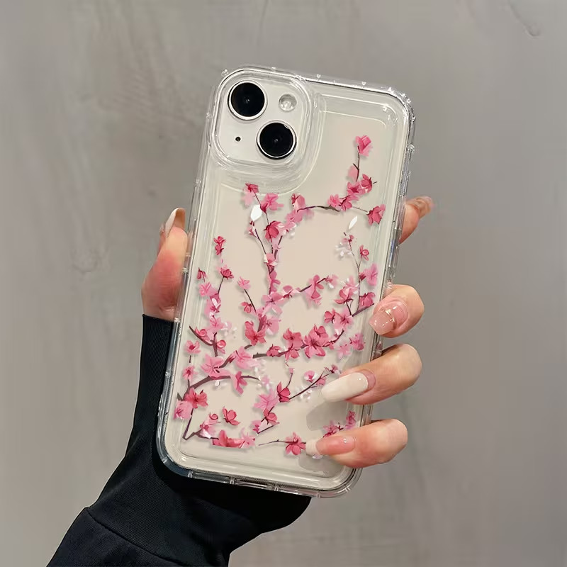 Capinha Capa Para Redmi A2 A3 12 13 15 POCO X3 X4 X5 X6 Note 11 12 Transparente À Prova de Choque flores de pêssego