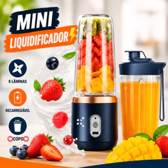Mini Liquidificador Portátil 6 Lâminas Recarregável para Suco Smoothie Shake