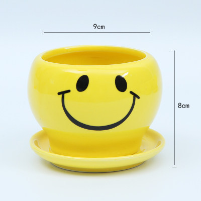 2026 novo estilo bonito dos desenhos animados rosto sorridente vaso de cerâmica com bandeja em destaque suculentas Fuzi