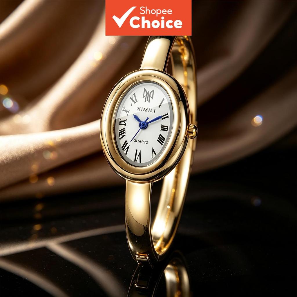 Relógio Feminino De Quartzo Com Mostrador Romano Oval E Pulseira Elegante