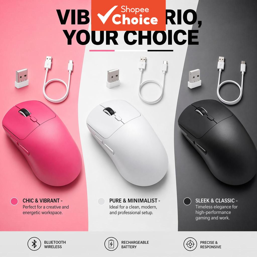 Mouse Gamer Sem Fio M348 Ultraleve, Dupla Conexão (Bluetooth 2.4G), Recarregável, Ergonômico, 3 Níveis de DPI Ajustável,