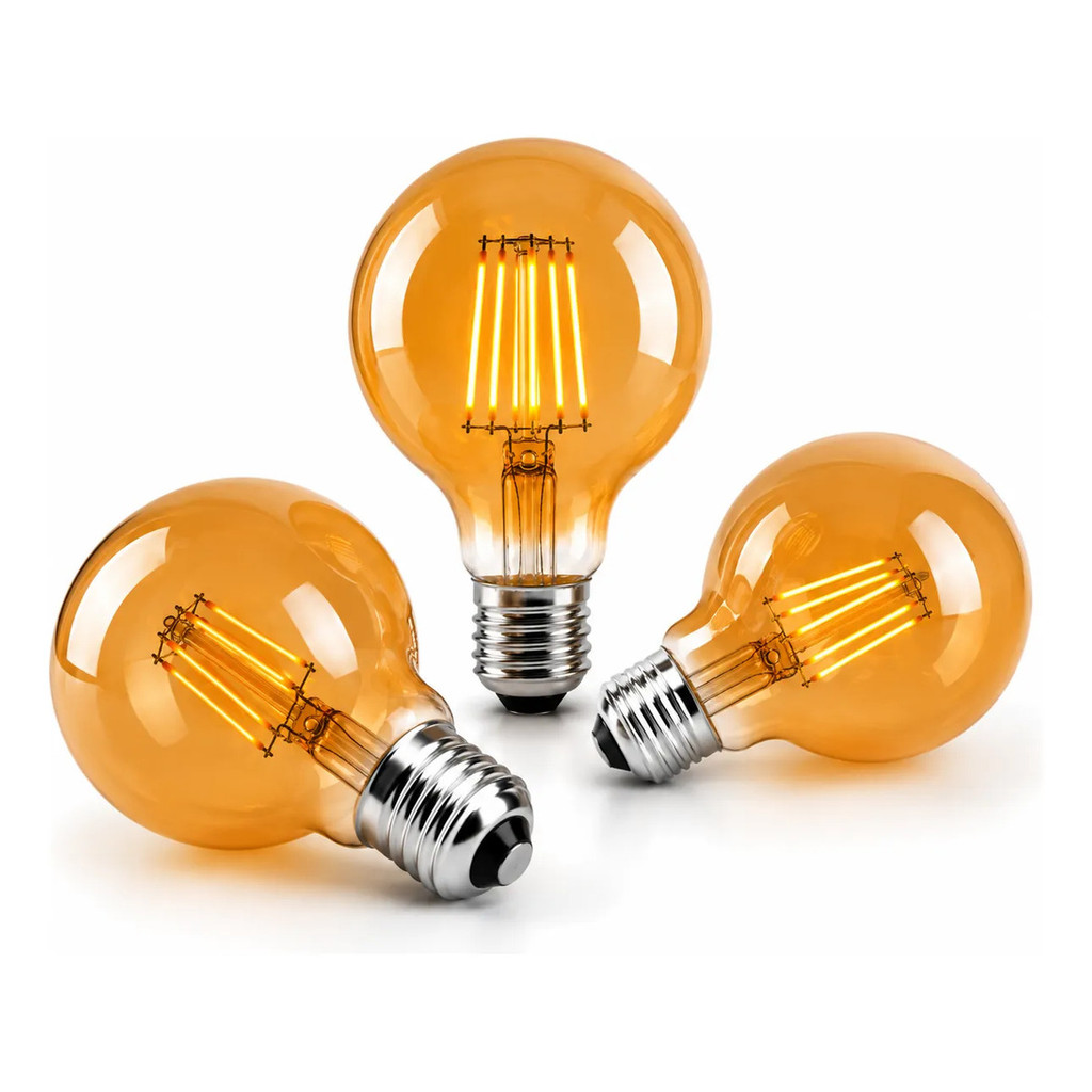 Kit 3 Lâmpada Filamento Led G80 Decorativa Vintage Âmbar 4w