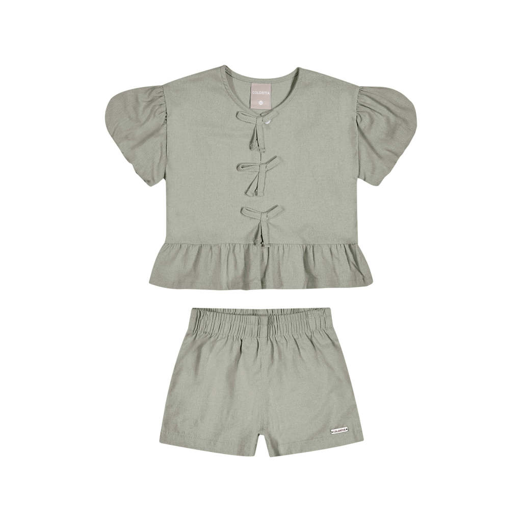 Conjunto Infantil Menina Laços Linho Colorittá Verde