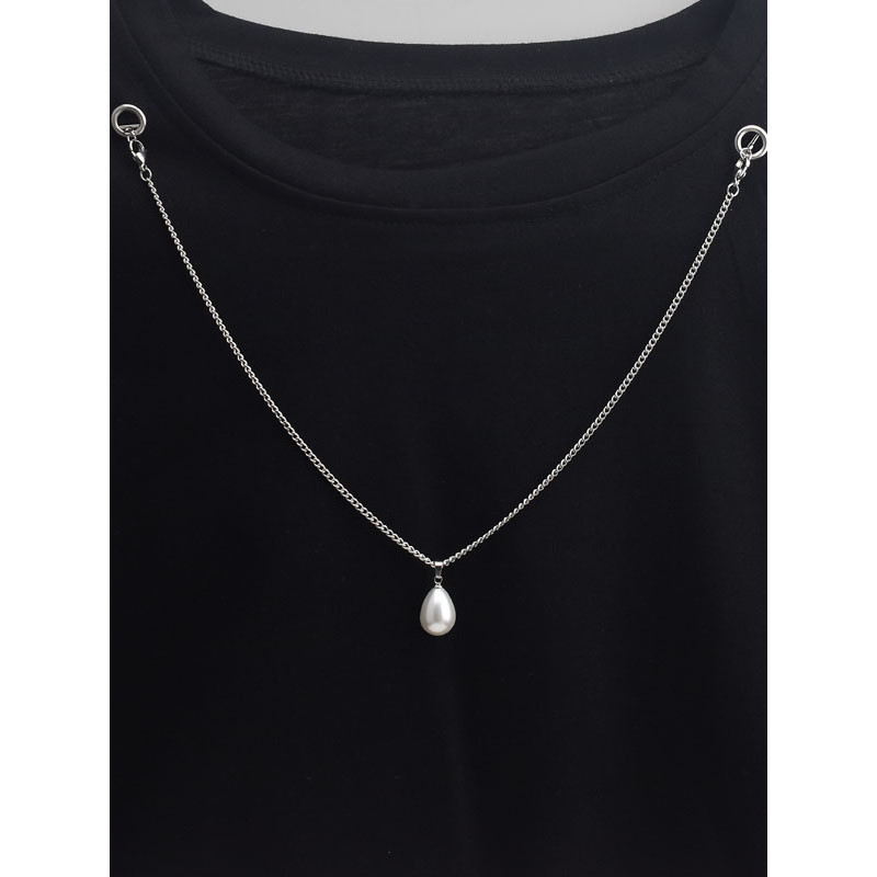 Feminino duas cabeças fivela roupas corrente de duas cabeças fivela colar corrente gota de água grânulo pingente camiset