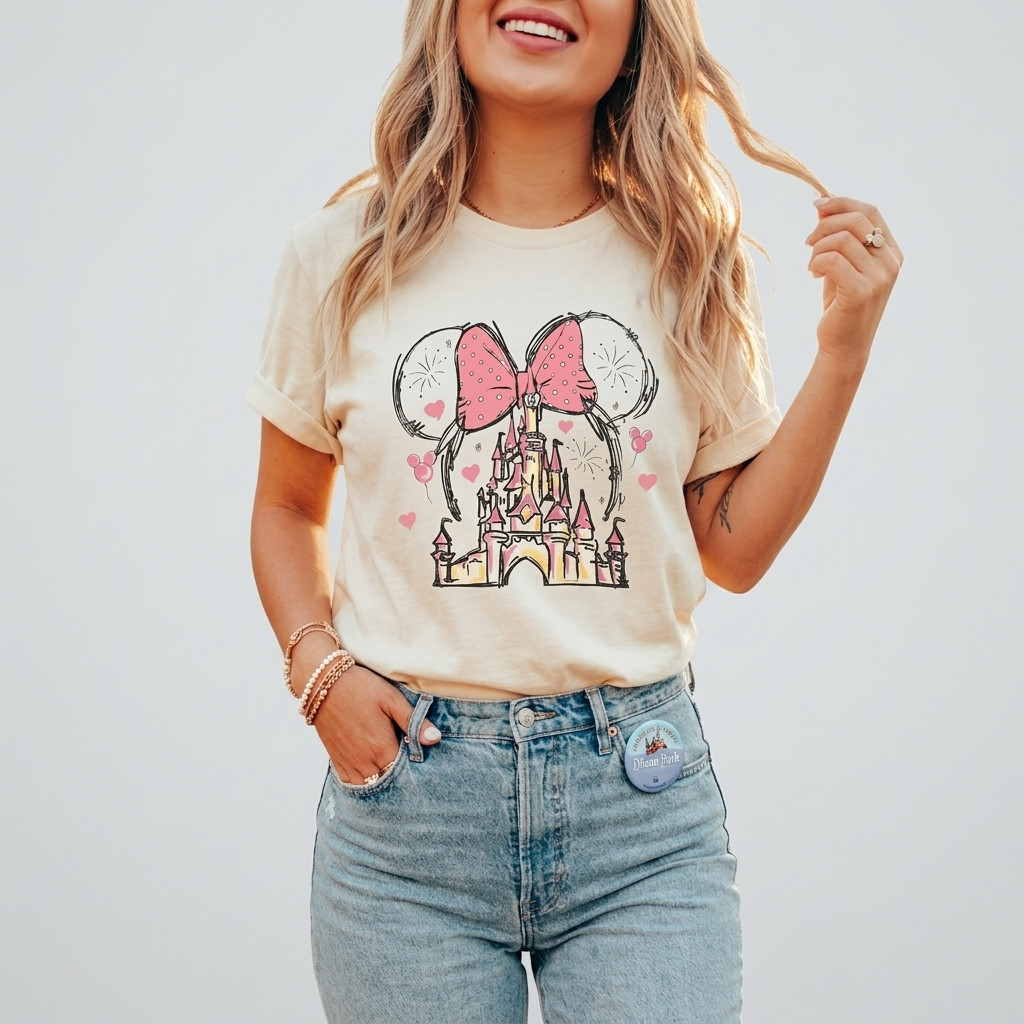 Camisa Camiseta Feminina Disney Minnie Mouse Edição Classic Magic Castle & Bow
